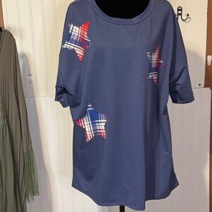 NWT Plaid Star Appliqué Navy Women's Top by Haptics size 1x